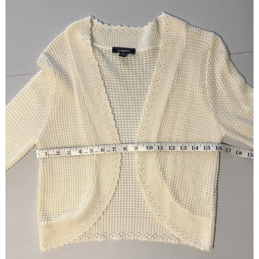 Elementz Open Front Crop Cardigan Sz S Ivory Long Sleeve Bolero Shrug